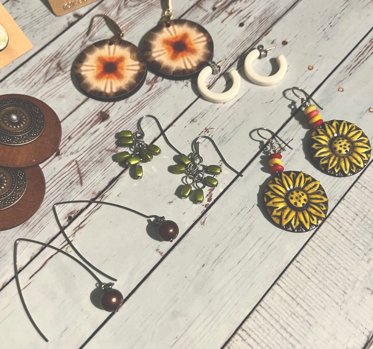 Lot Of 8 Pair Of Earrings Mixed New And Used Boho Neutral Studs Dangle Hoops