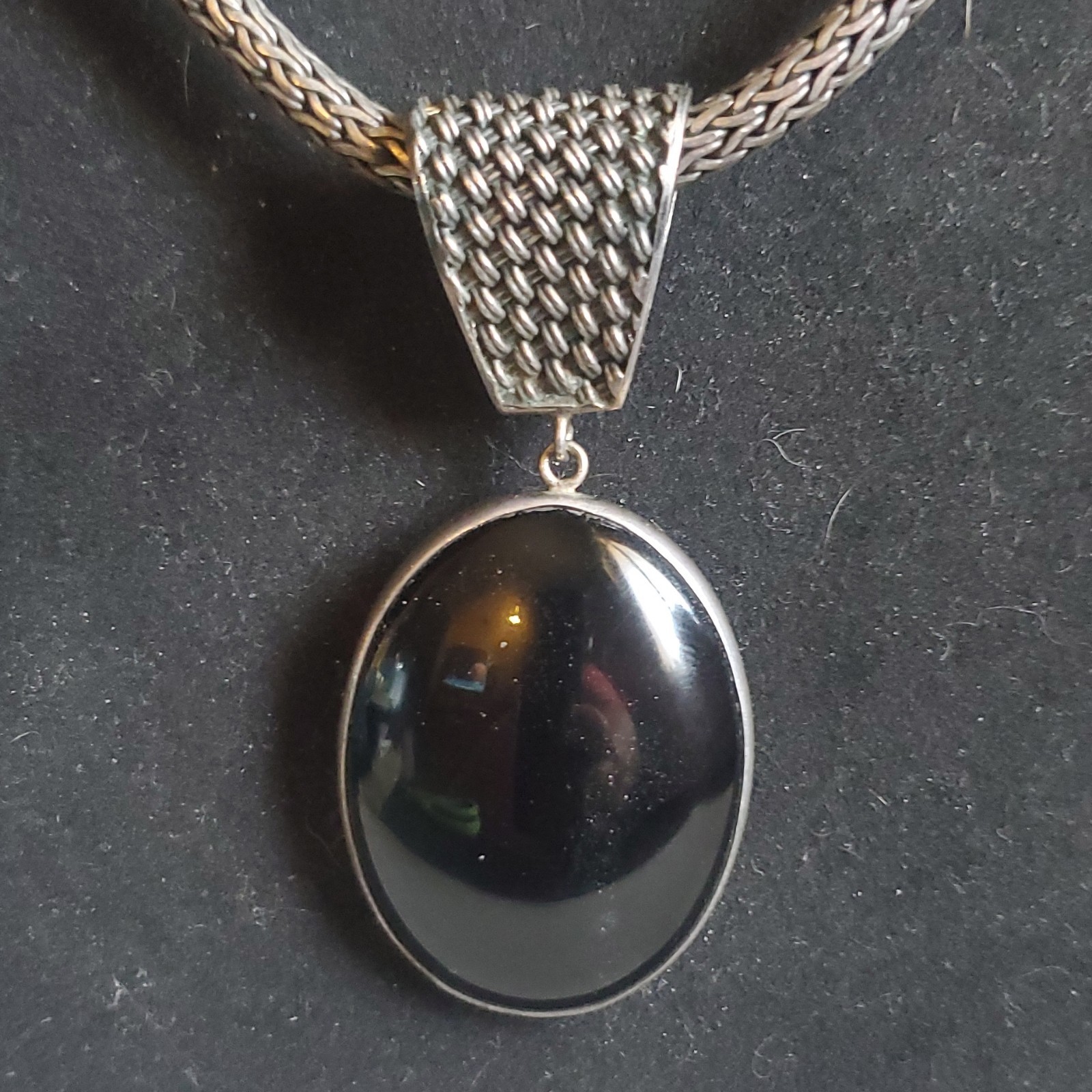 925 Sterling Silver Black Onyx Oval Jewelry Set Necklace Pendant & Earrings