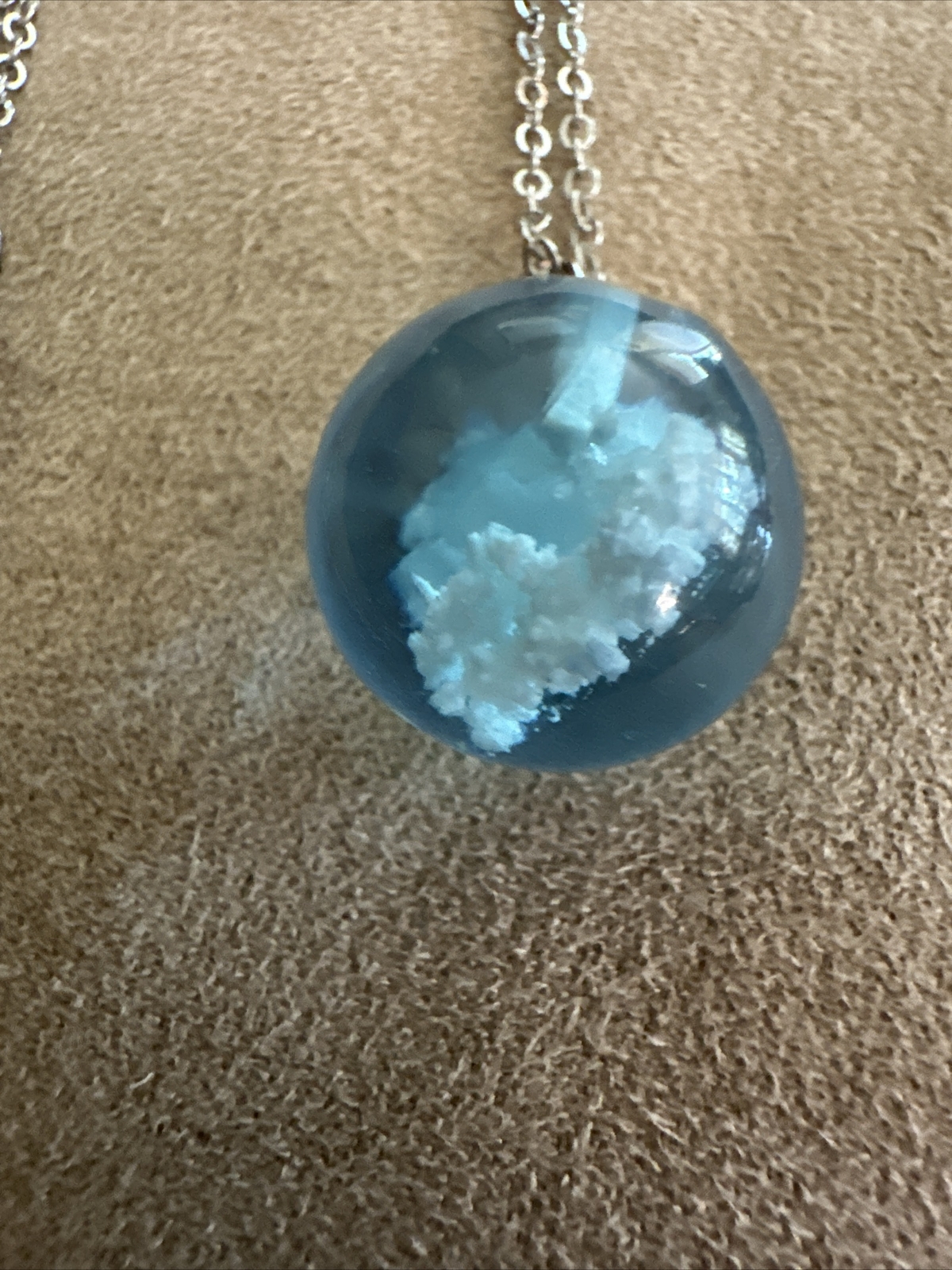 SMALLER Blue Sky White Cloud Necklace Ball Shape Resin Pendant Necklace