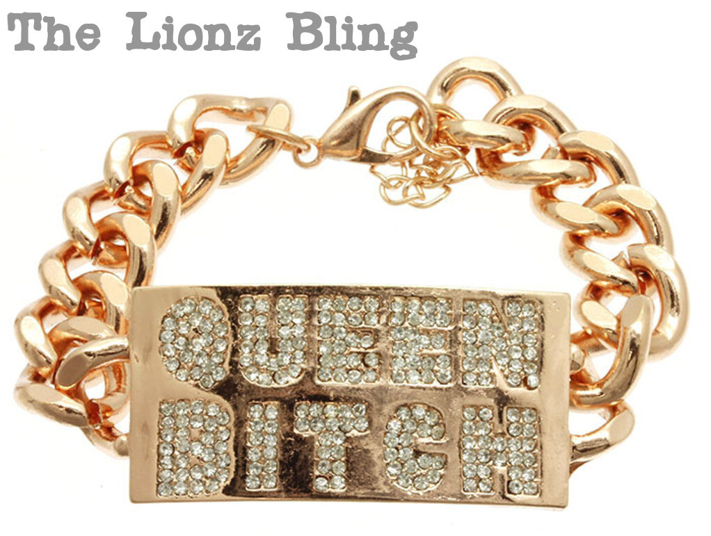 Urban Hip Hop Rose Gold chunky Chain Bracelet & Crystal Bling BITCH Pendant