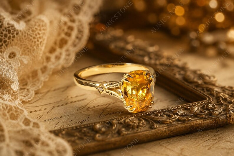 Lab Created Yellow Citrine Ring, Base Metal: Brass Finish: Gold Plated, Gift