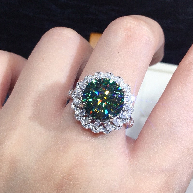 Chic Teal Green Ring Sparkly Cyan Crystal Band Modern Statement Fashion Jewelry