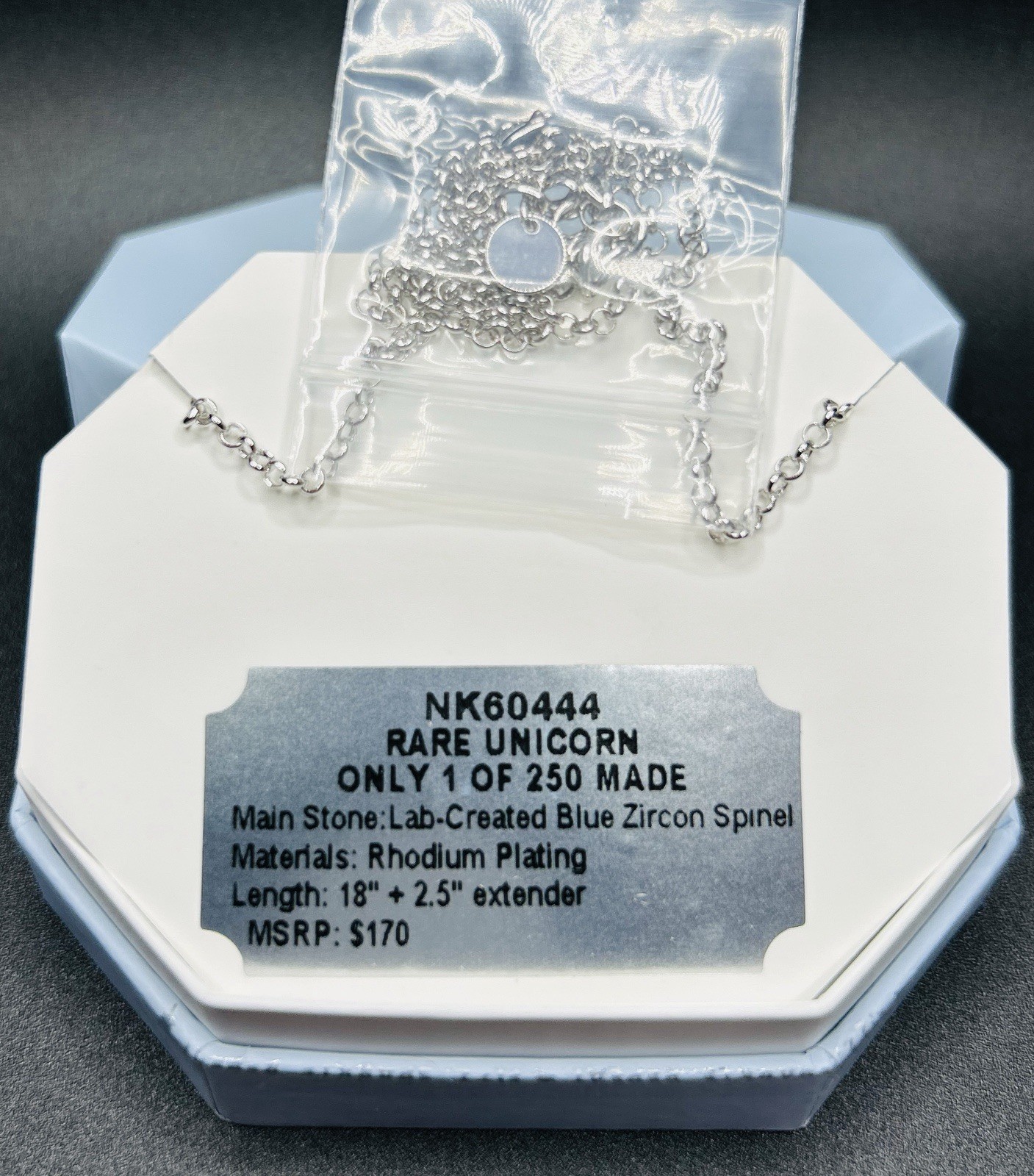 Bomb Party Rare Unicorn Necklace NK60444 Lab-Created Blue Zircon Spinel Rhodium