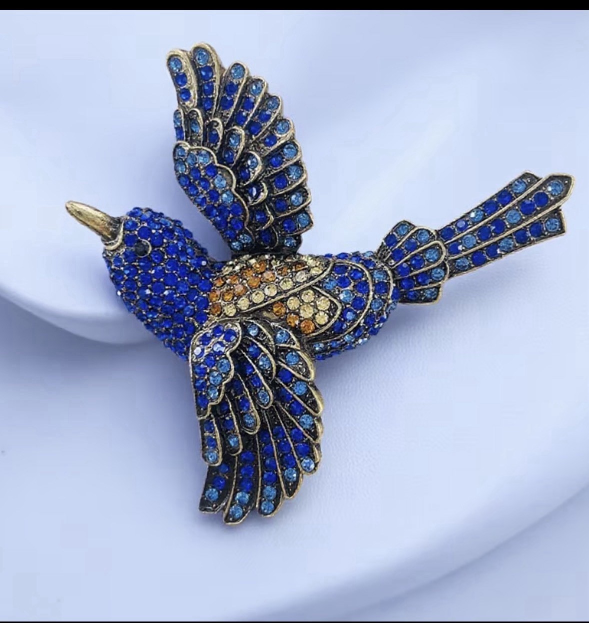 Rhinestone kjngfisher Bird Brooch Blue Crystal Pin Vintage Style Statement