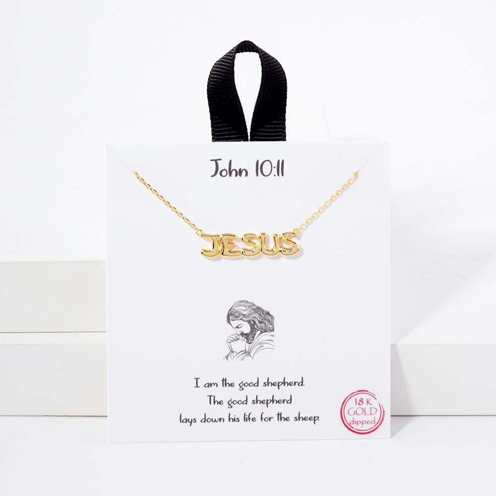 18K Gold Dipped Jesus Name Necklace Christian Faith Scripture Gift 16″ + Ext