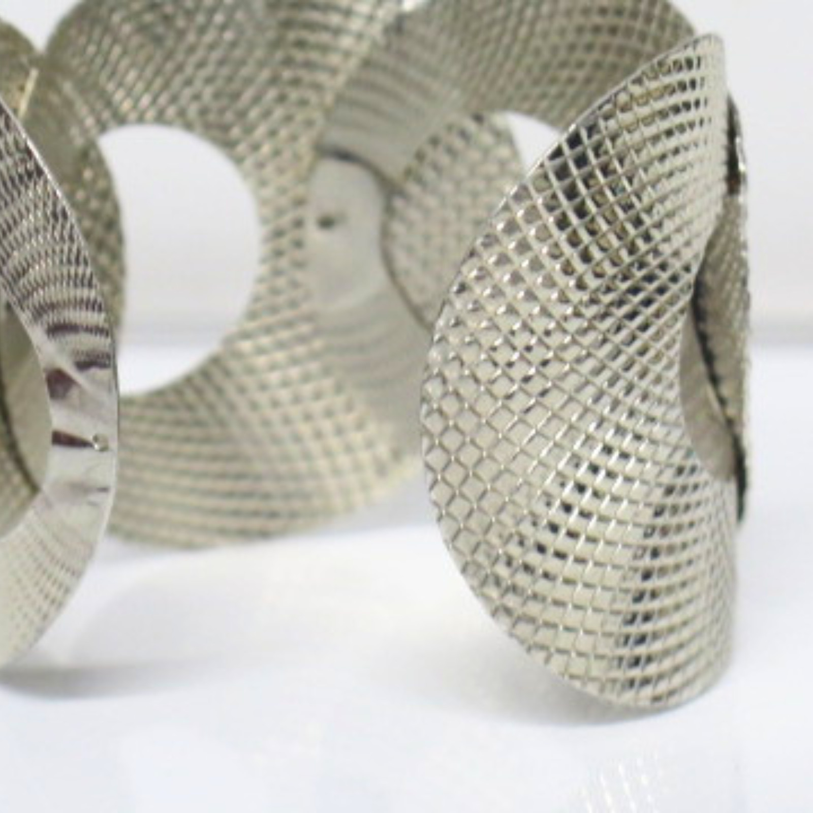 Silver Tone Mesh Cuff Bracelet Wide Open Crossover Statement Bangle One Size