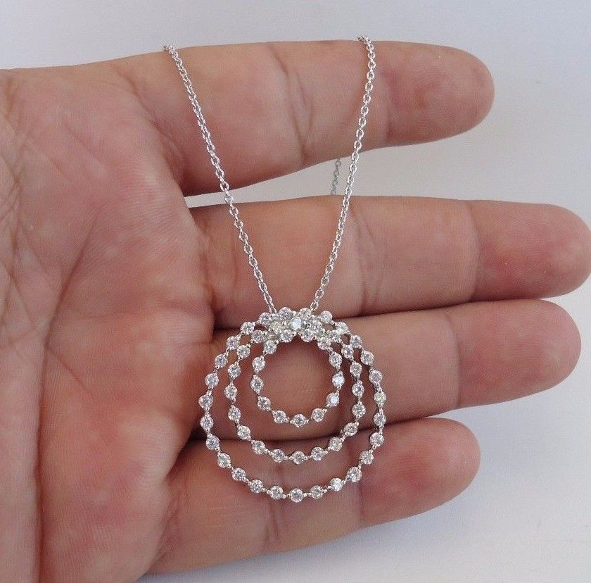TRIO OPEN CIRCLE NECKLACE PENDANT 2ct LAB SIMULATED DIAMONDS 925 STERLING SILVER