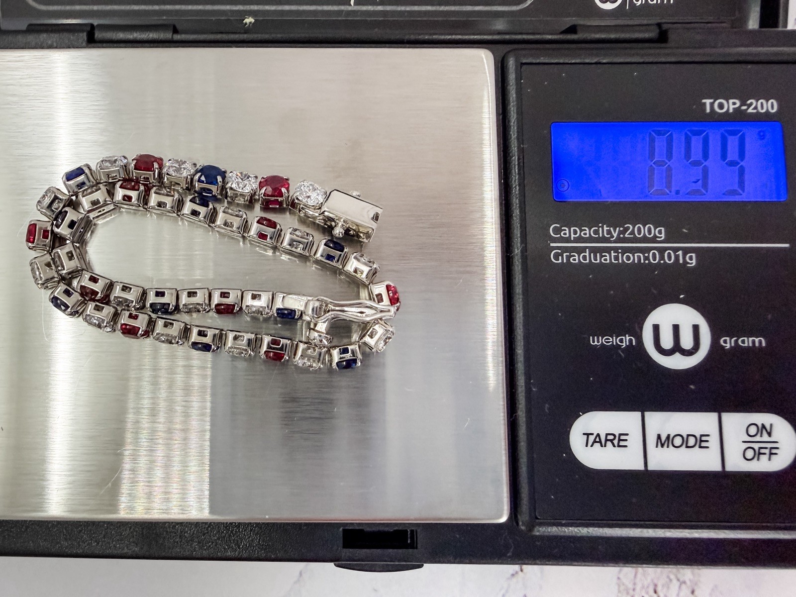 Red White Blue Tennis Bracelet 925 RP Patriotic America250 July 4th Gift 8”