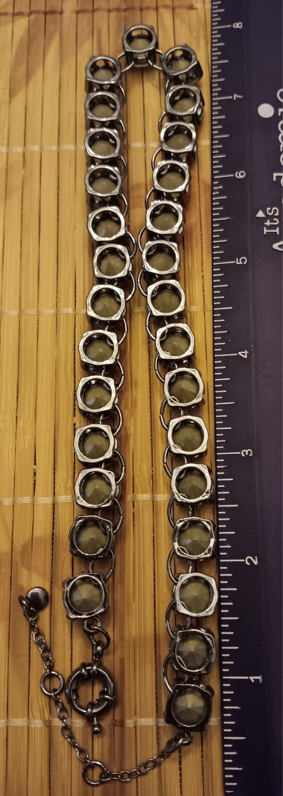 Statement Necklace Rhinestone/Crystal Look Gun Metal Tone