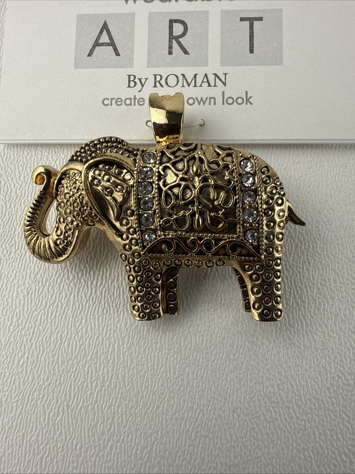 Wearable Art By Roman Gold Tone Elephant Pendant