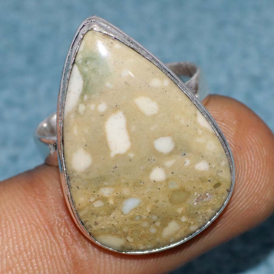 925 Silver Plated Picture Jasper Ring US 10 New Year Gifts New Year Vibes JW