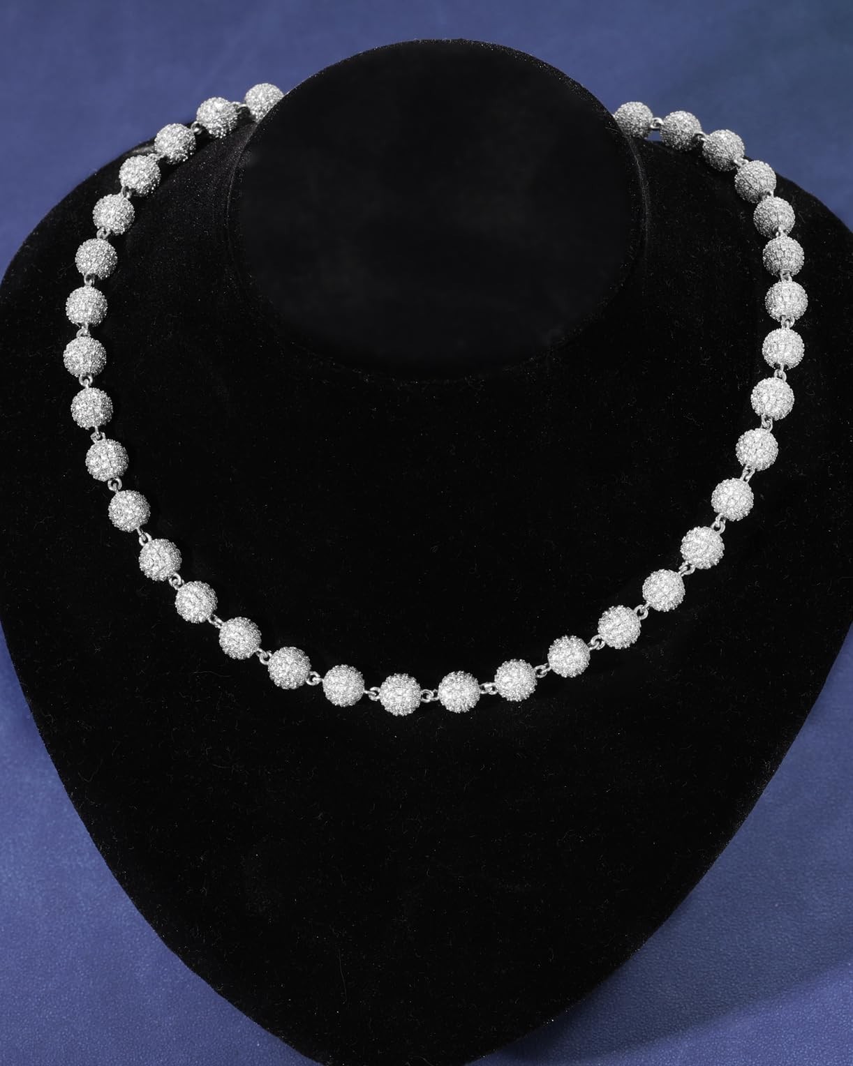 Iced Out 8mm Round Beaded Chain Necklace for Men & Women, Gold/White Gold Plated