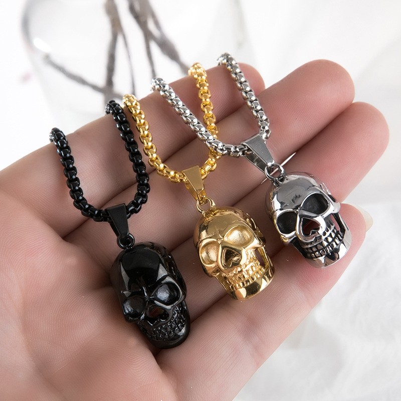 Skeleton Skull Pendant Necklaces Earrings Set Ghost Head for Couple Hip Hop Jewe