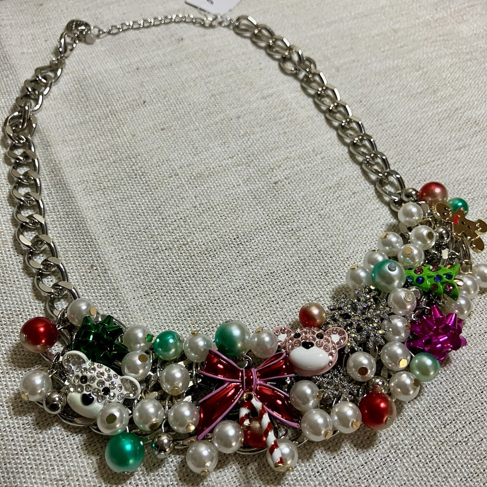 Betsey Johnson Charm Necklace Holiday Baubles Snowflake Candy Cane Christmas