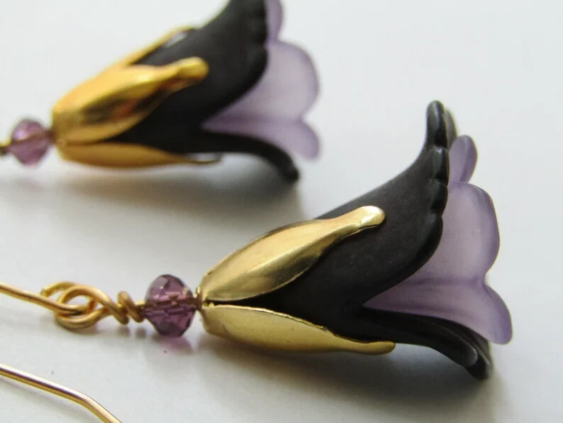 Flower Dangle Earrings Dainty Floral Earrings 24kt Earrings Gift For Nature Love