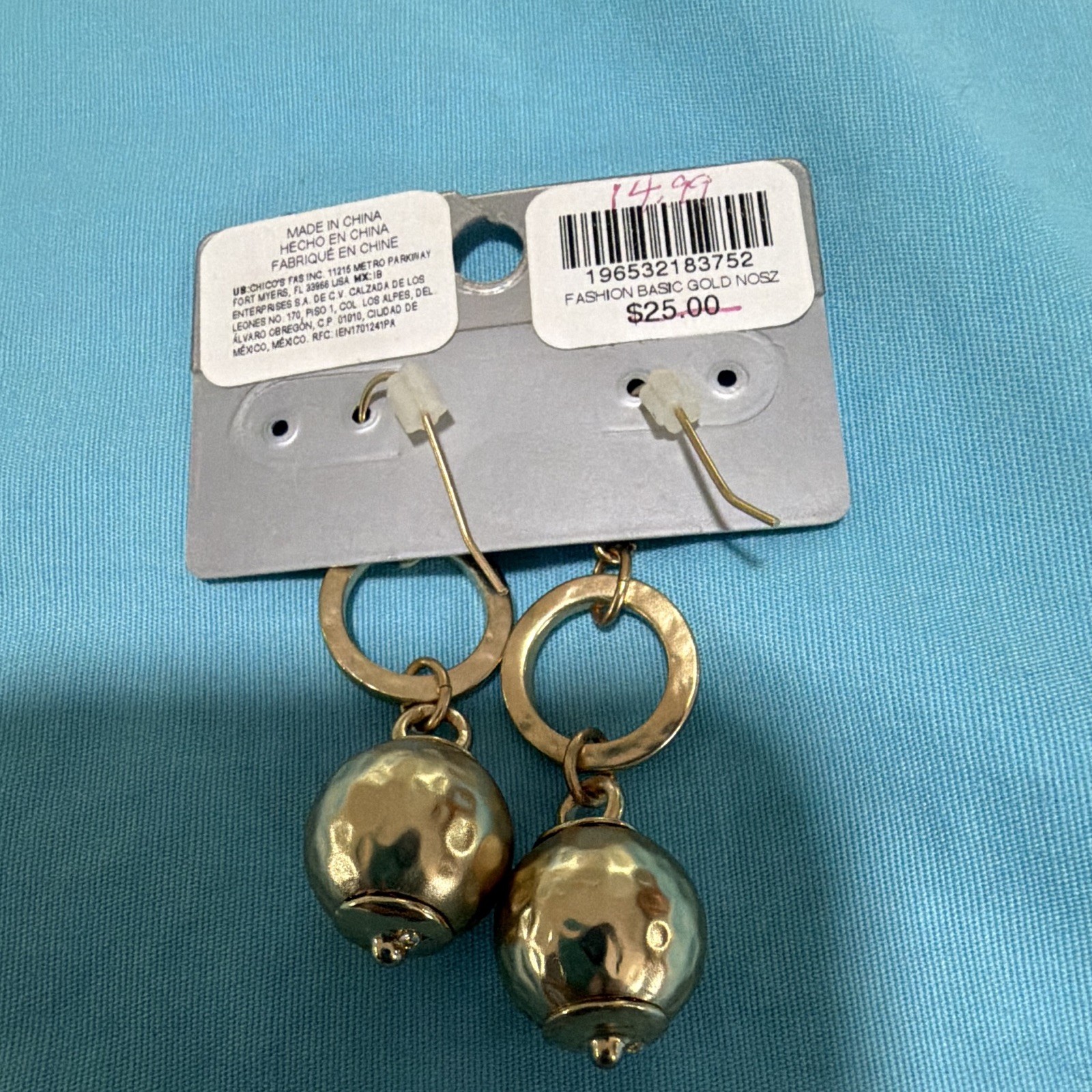 Chico’s Nickel-Free Gold Tone Round Dangle/Drop Hook Earrings No Stone