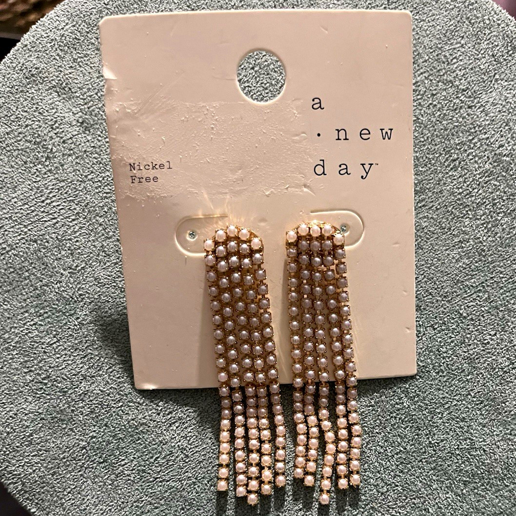 A New Day Gold Tone Rhinestone Tassel Dangle Earrings Nickel-Free Butterfly