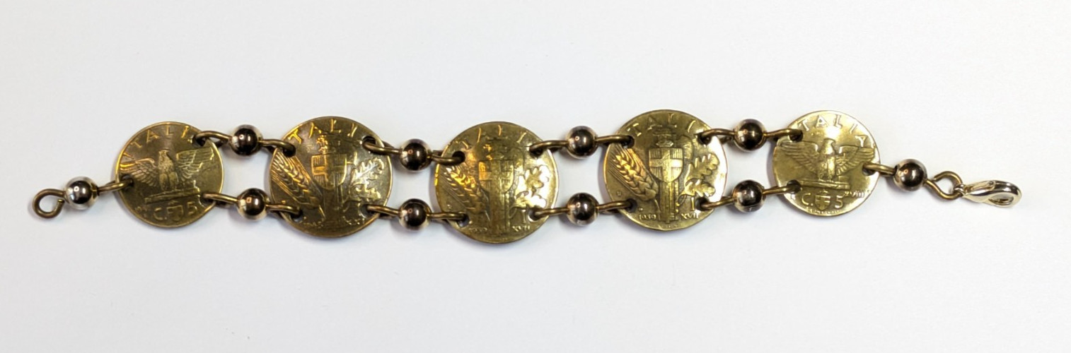 Italy Italia Gold Tone 1939-1945 Coin Medallion Link Tennis Bracelet 7″ Long
