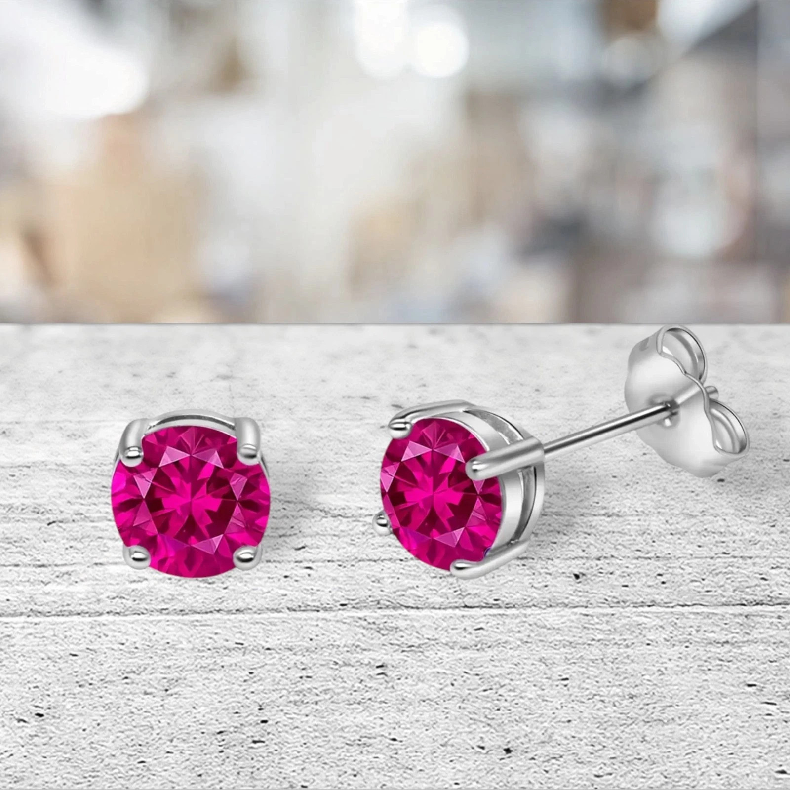 2 Ct Round Stunning Pink Tourmaline Stud Earrings Screw Back In Sterling Silver