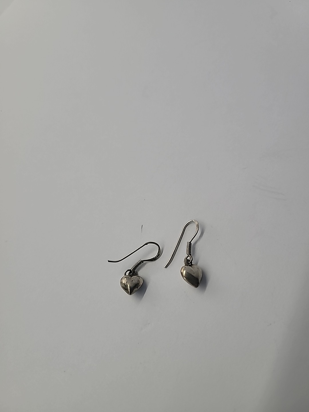 Sterling Silver 925 Puffy Heart Dangle Earrings Minimalist Love Jewelry Gift