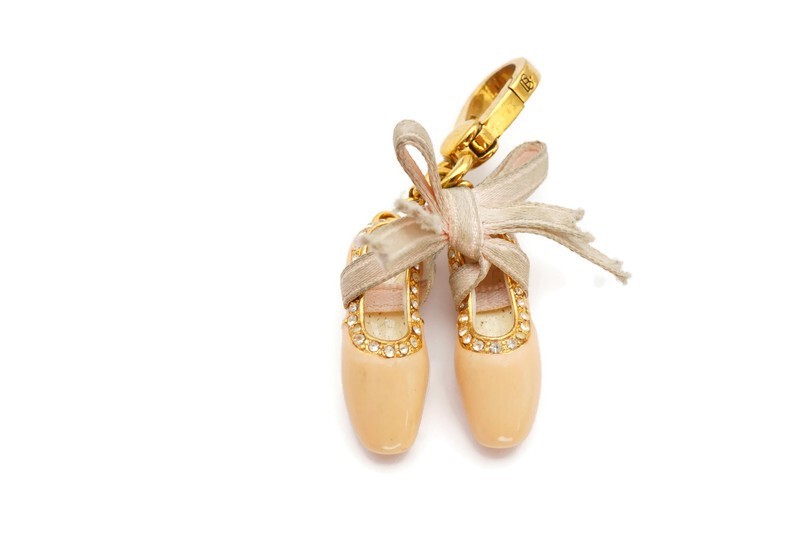 Juicy Couture Charm Gold Tone Enamel Crystal Ballet Shoes Y2K