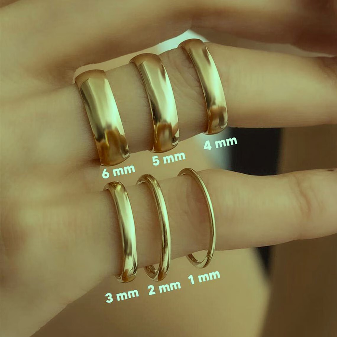 1mm 2mm 3mm 4mm 5mm 6mm Gold Brass Bands, Minimalist Wedding Rings, Gift For Her