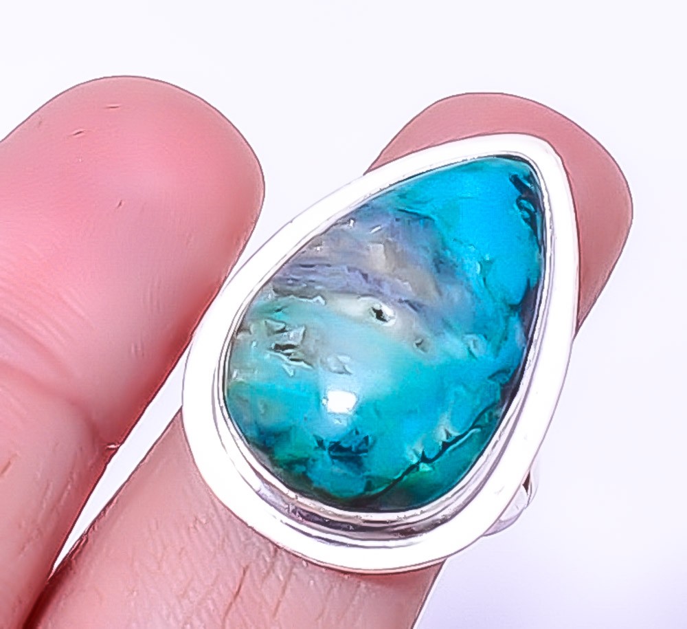 Chrysocolla – Africa Gemstone Silver Handmade Jewelry Ring s.8 A339
