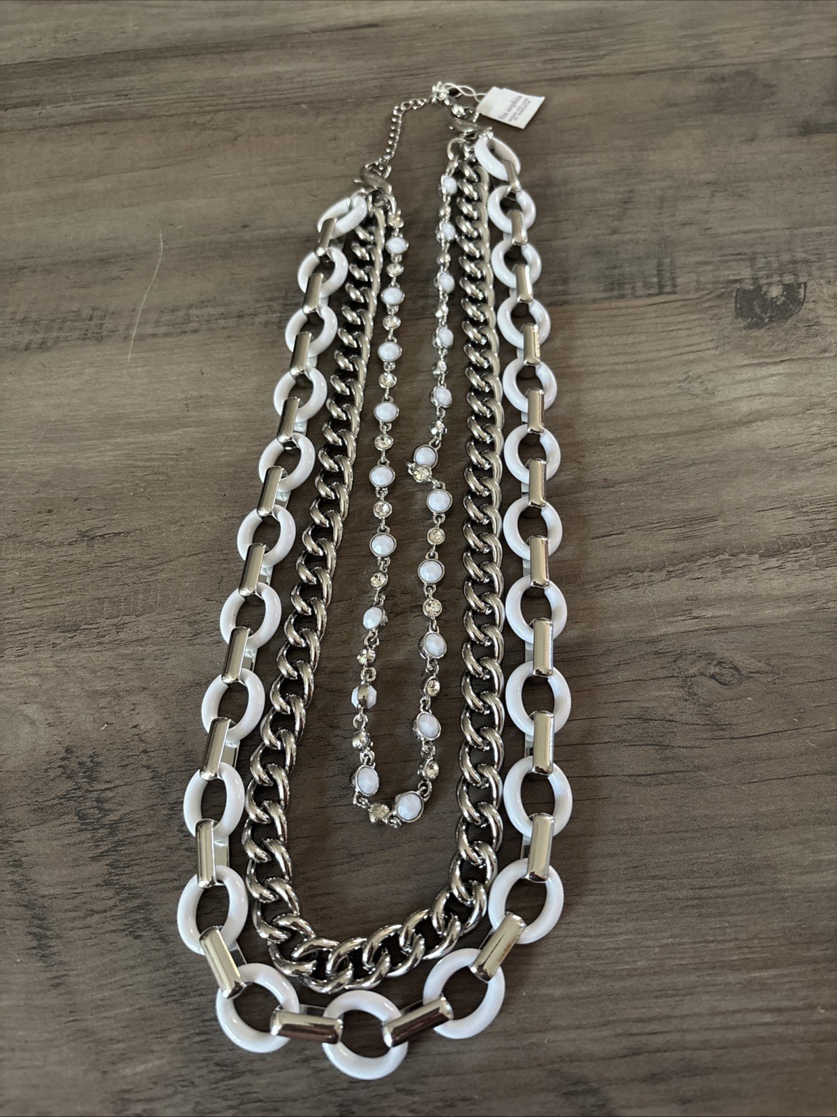 Lia Sophia Necklace 3 in 1 Wayfarer White with Chain Enamel Beads Statement