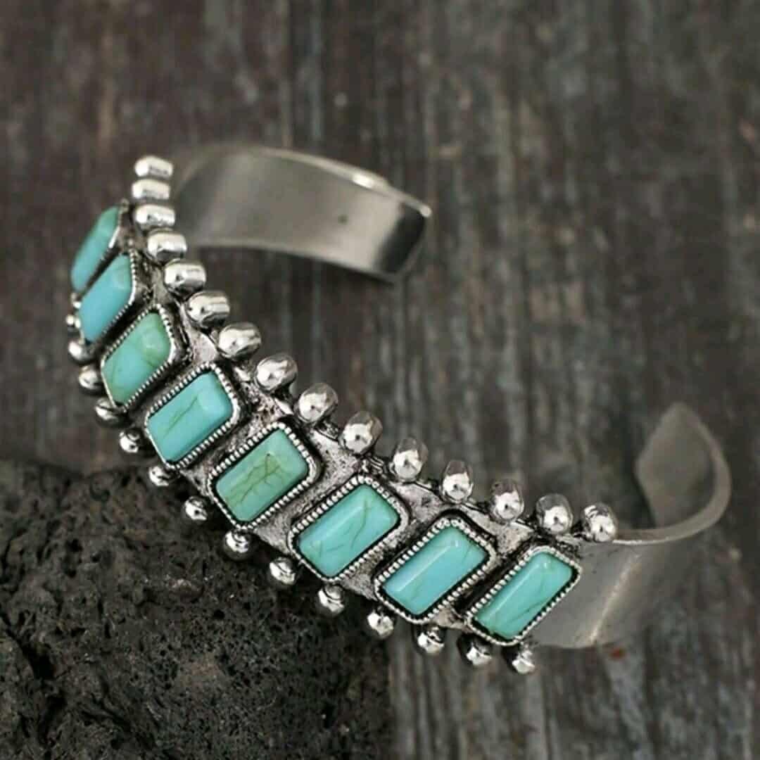 Boho 925 Sterling Silver Vintage Turquoise Tibetan Tibet Bracelet Bangle Cuff