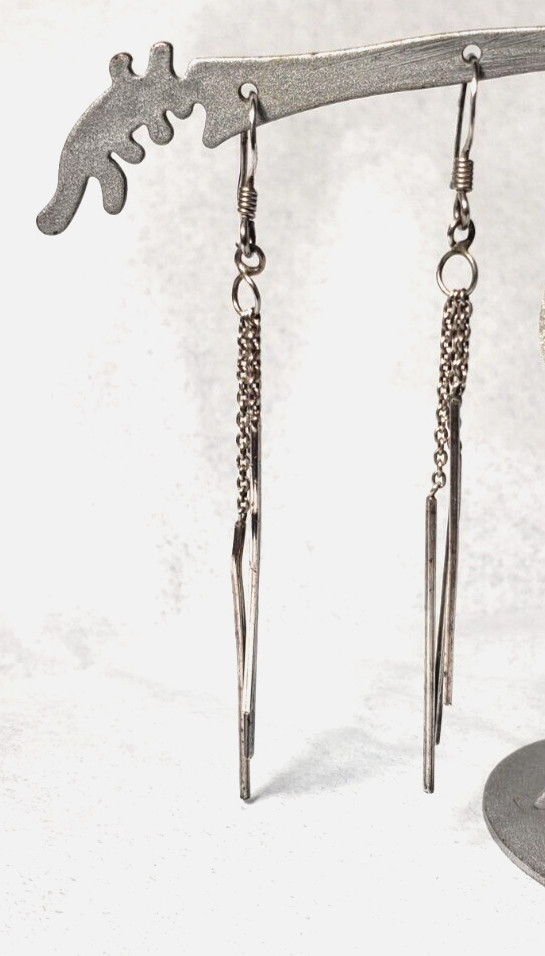 Sterling silver long earrings, group of 3 strings, lightweight