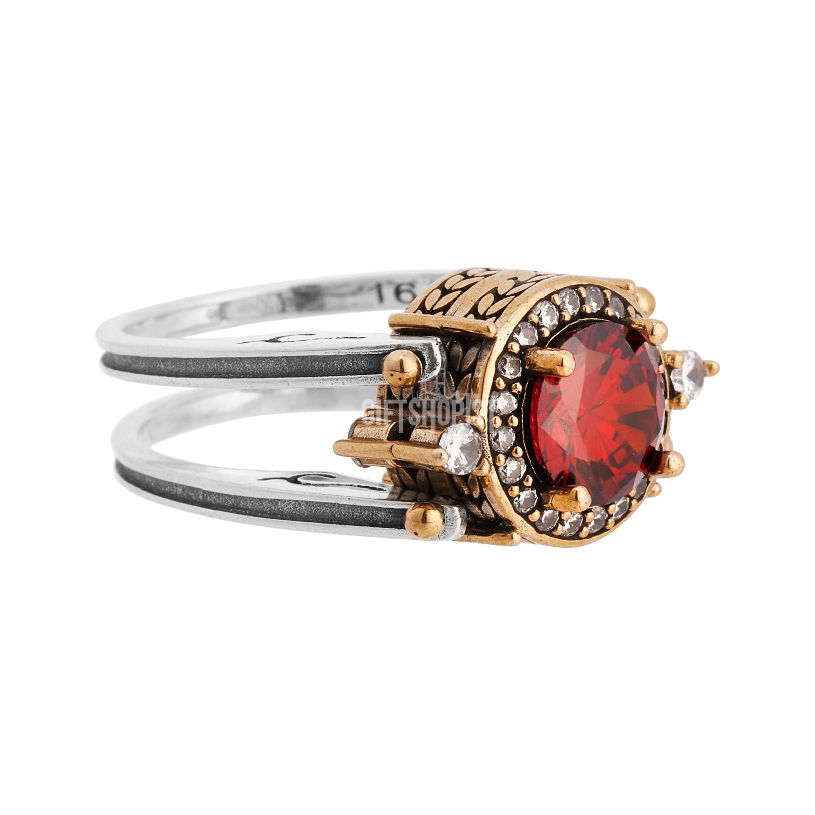 Turkish Reversible Round Red Ruby and Black Onyx Topaz 925 Sterling Silver Ring
