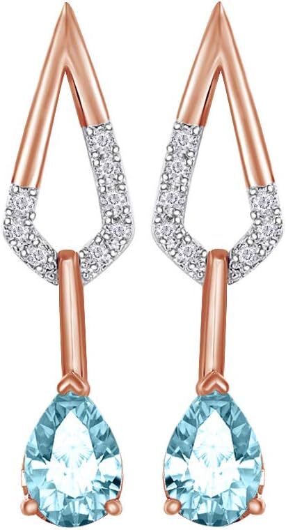 Water Droplet Earrings Simulated Birthstone 14K Rose Gold Plated Silver