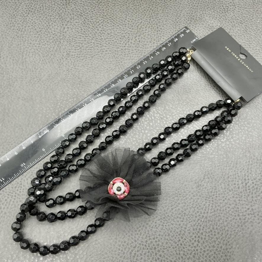 New York & Company Statement Necklace Black Beaded Multi-Strand Rhinestone