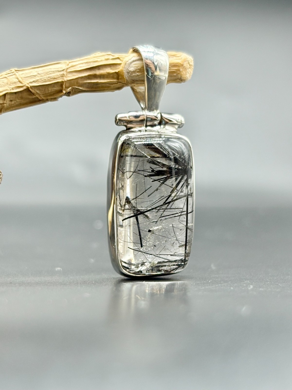 Natural Tourmalinated Quartz Pendant in Sterling Silver | 13.30 CTS
