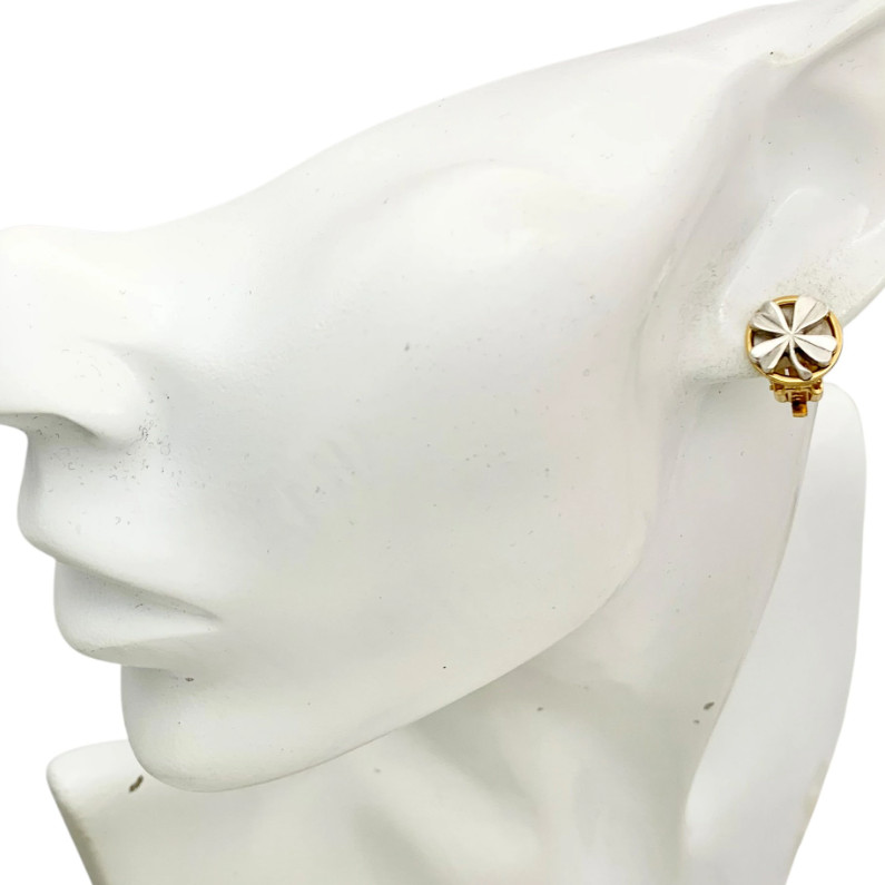 CHANEL Clover Clip-On Earrings Gold & Silver Tone 96P Auth #2646