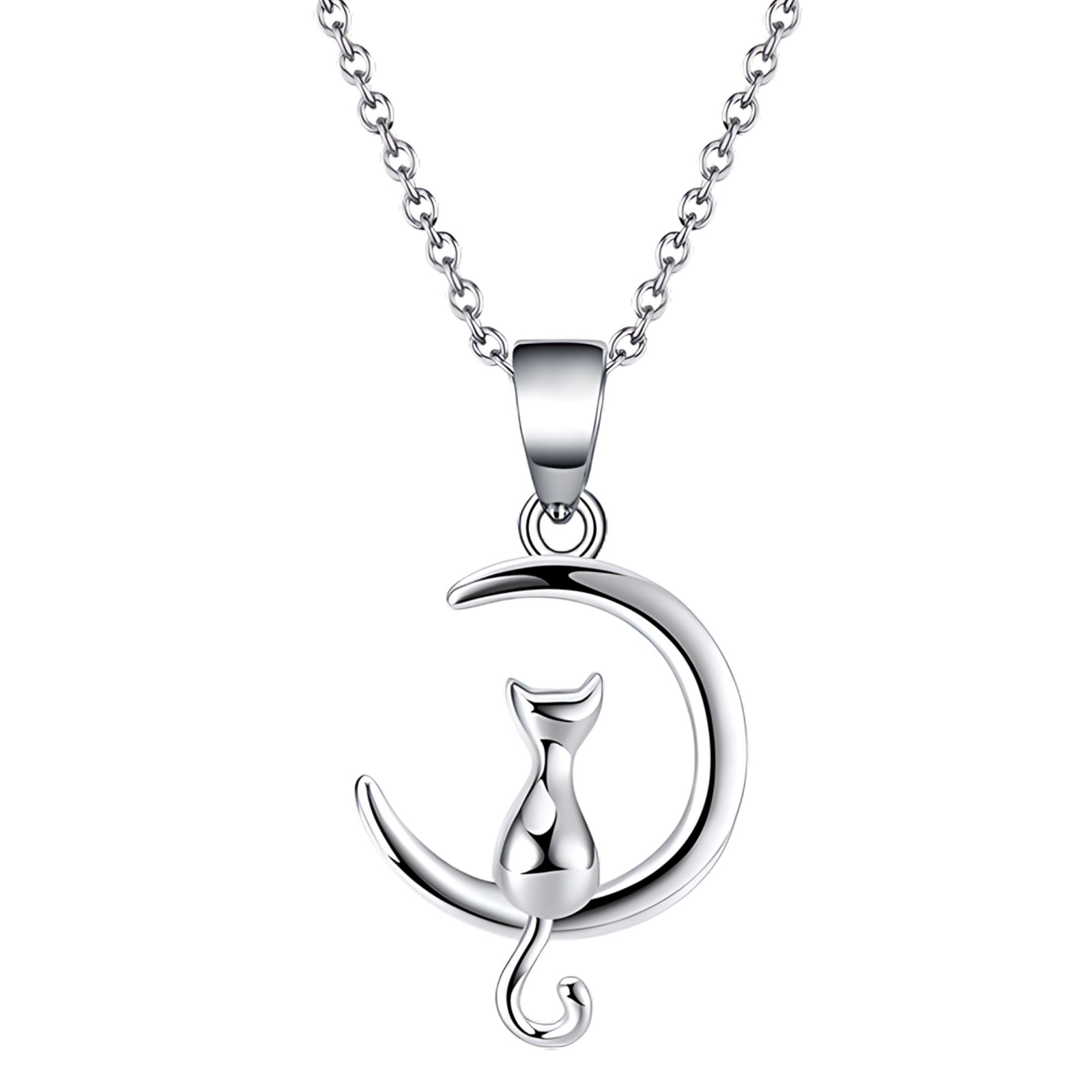 Kitty Cat on Moon Pendant Necklace for Women Sterling Silver Ginger Lyne Coll…