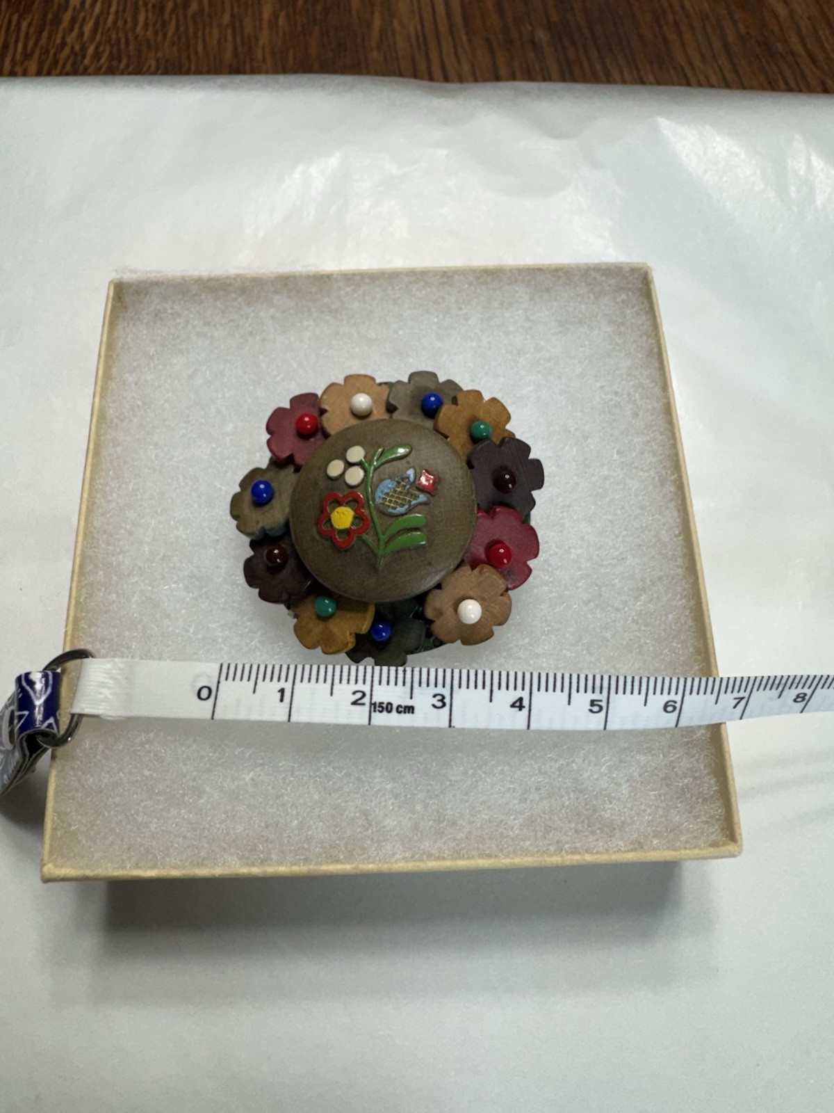Czechoslovakia Signed Multicolor Flower Floral Brooch Pin Metal 4 cm