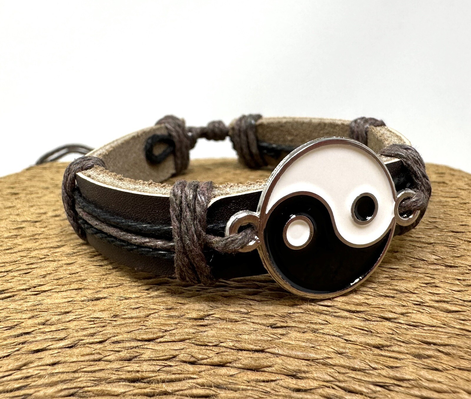 Yin yang bracelet ying yang leather bracelet yin yang cuff tao brown bracelet