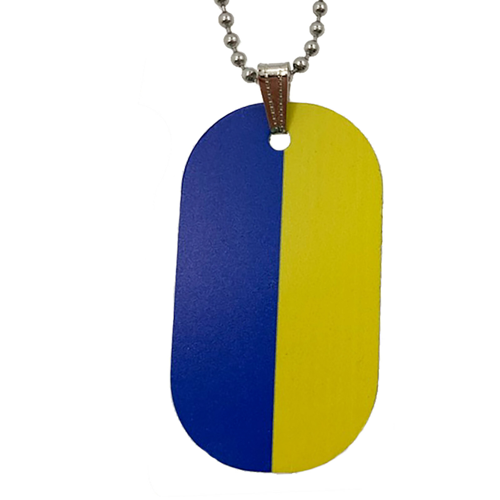 Single Sided Ukraine Flag Dog Tag with Ball Chain Necklace