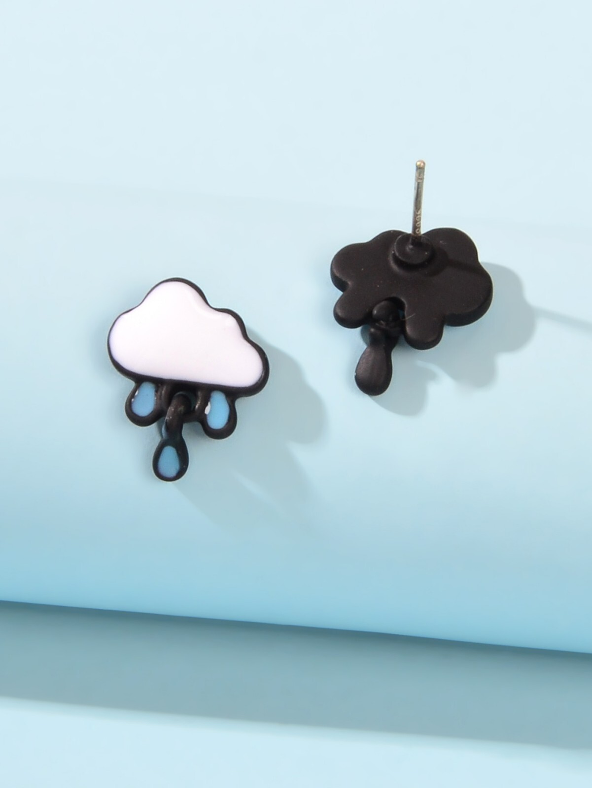 Enamel Alloy Cute White Cloud Blue Raindrop Stud Earrings Cartoon Jewellery Gift