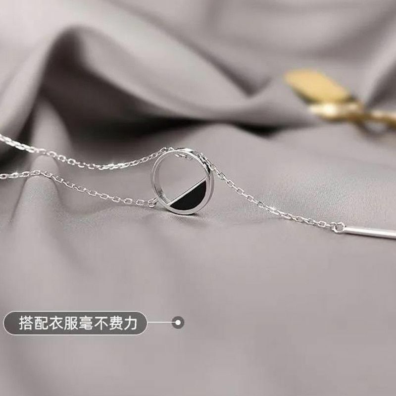 Silver Necklace 925 Sterling Shiny And Exquisite Round Rectangle Choker Jewelry