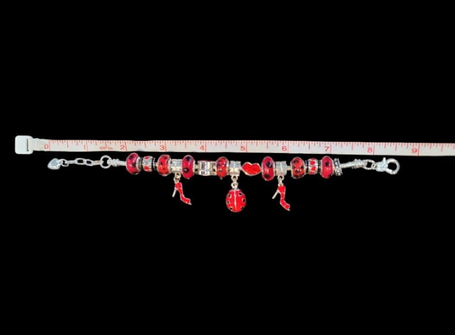 LADYBUG Charm Bracelet SILVER PLATED European Style ADJUSTABLE 6.5″ to 7″ Wrist
