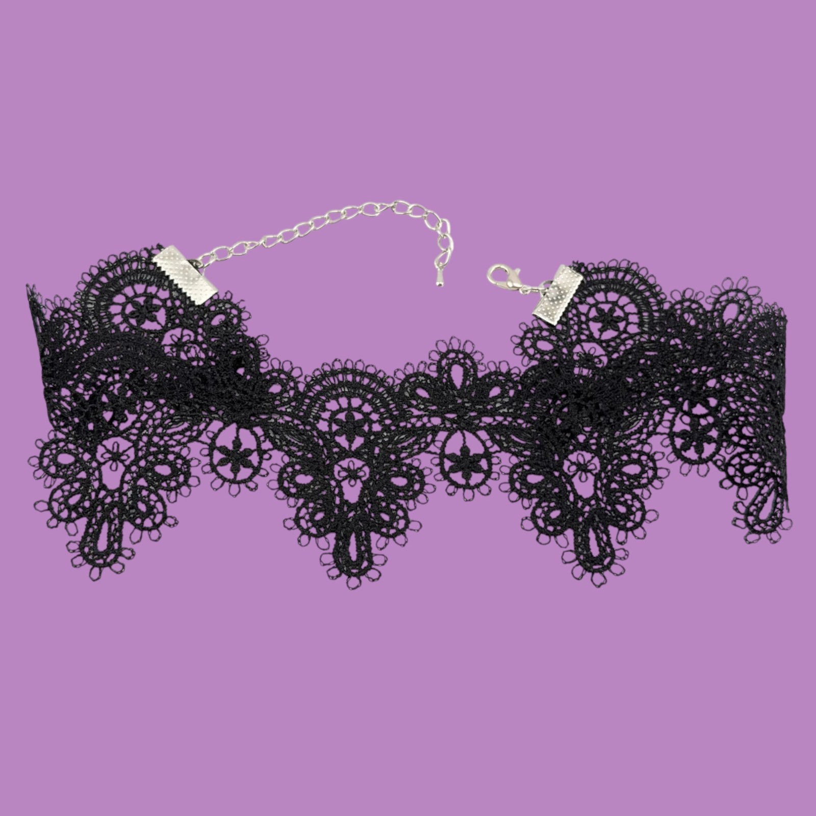 BLACK GOTHIC LACE CHOKER whimsigoth fairycore vamp scalloped necklace 12-15″ Z2