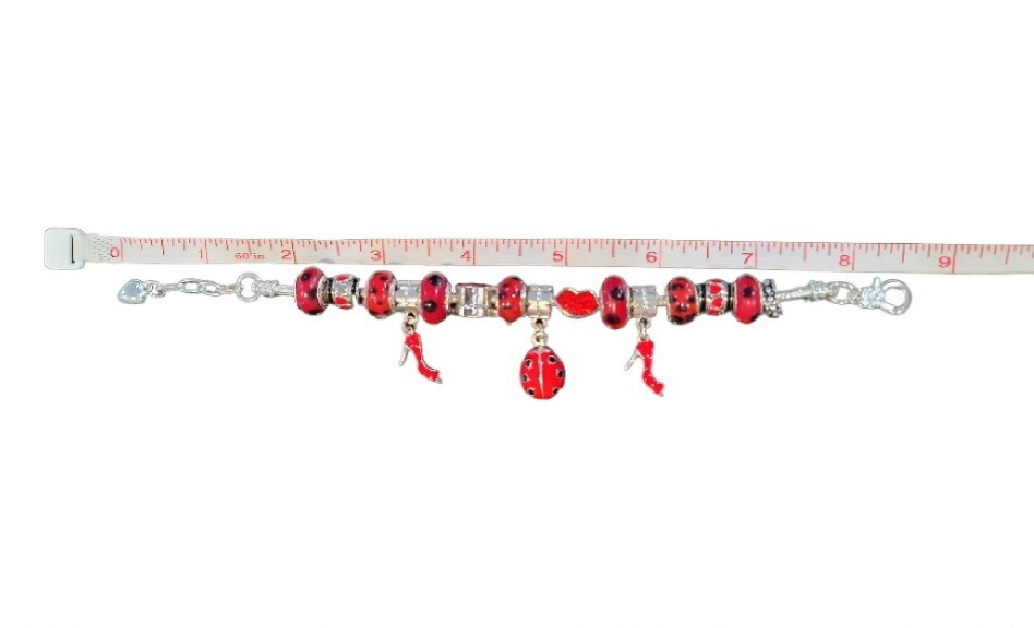 LADYBUG Charm Bracelet SILVER PLATED European Style ADJUSTABLE 6.5″ to 7″ Wrist