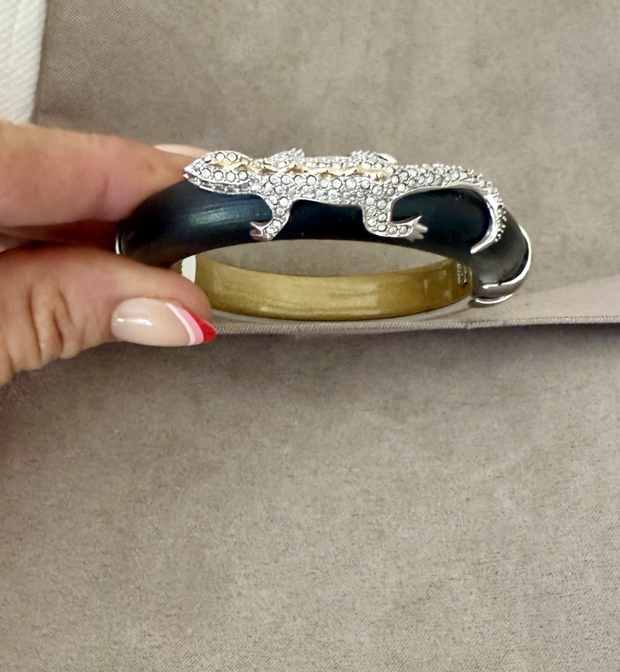 100% Authentic Alexis Bittar Crystal Lizard Black Lucite Hinge Bracelet $295