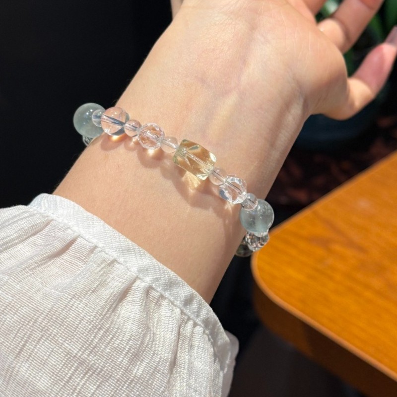 Natural Lemon Yellow Crystal Green Fluorite Original Design Handmade Bracelet