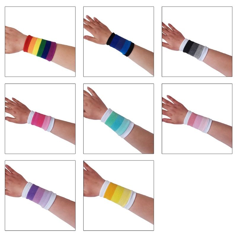 Unisex Sports Wrist Protector Sweatband Gradient Rainbow Stripes Knit Bracelet