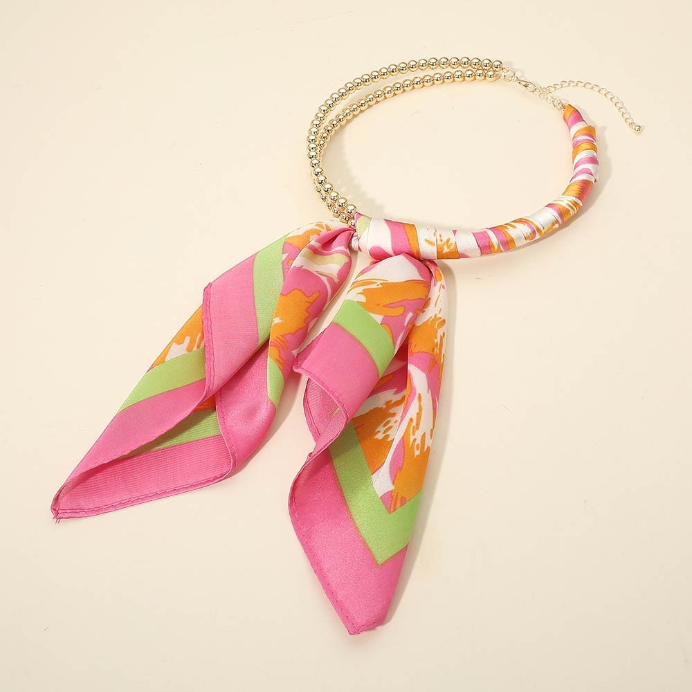 2PCS Abstract Print Scarf Necklaces Gold Bubble Chain Statement Fashion Jewelry