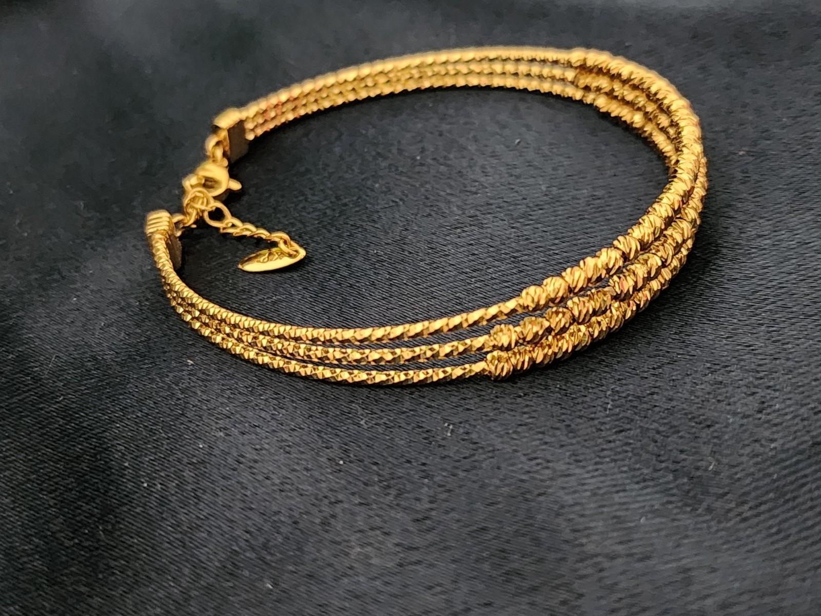Gold Tone Triple Rope Multi-Strand Chain Bracelet, Lobster Clasp