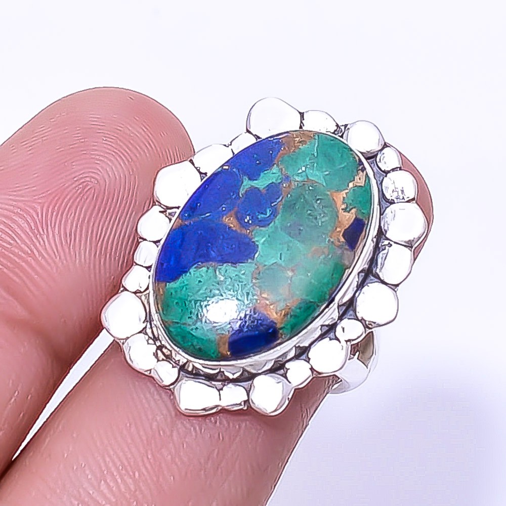 Copper Azurite Chrysocolla Designer Handmade Silver Handmade Ring S.6 R30